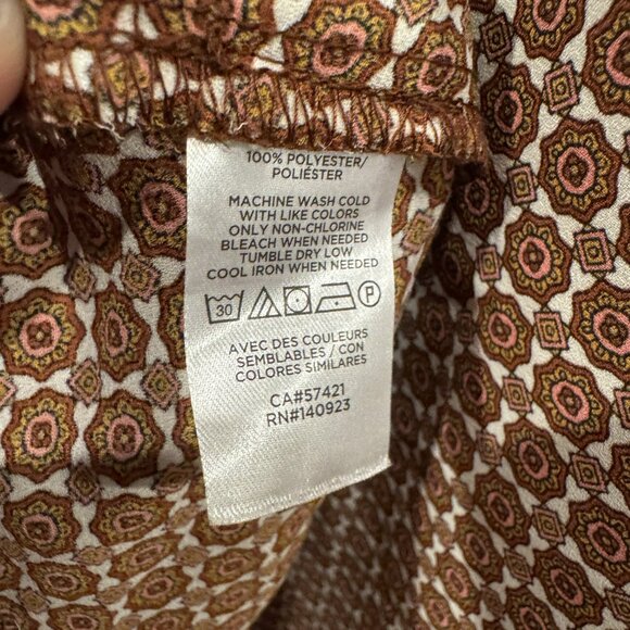 Loft Long-Sleeve Top Brown with Cream & Pink Design EUC - Picture 6 of 6